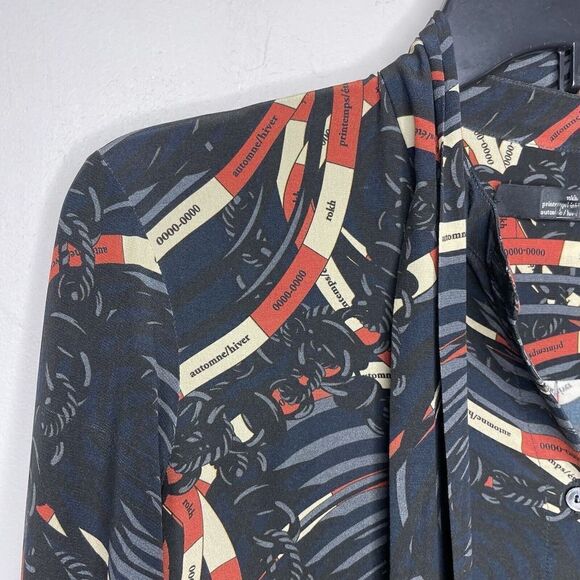 ROKH Shirt Dress Womens 40 US 2-4 Scarf Frill Silk Button Front Long Sleeve Midi - Picture 5 of 14